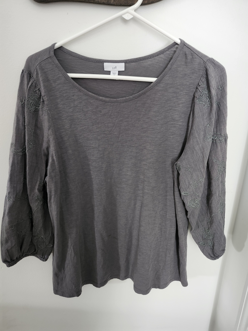 J. Jill Gray Embroidered-Sleeve Long Sleeve Tee